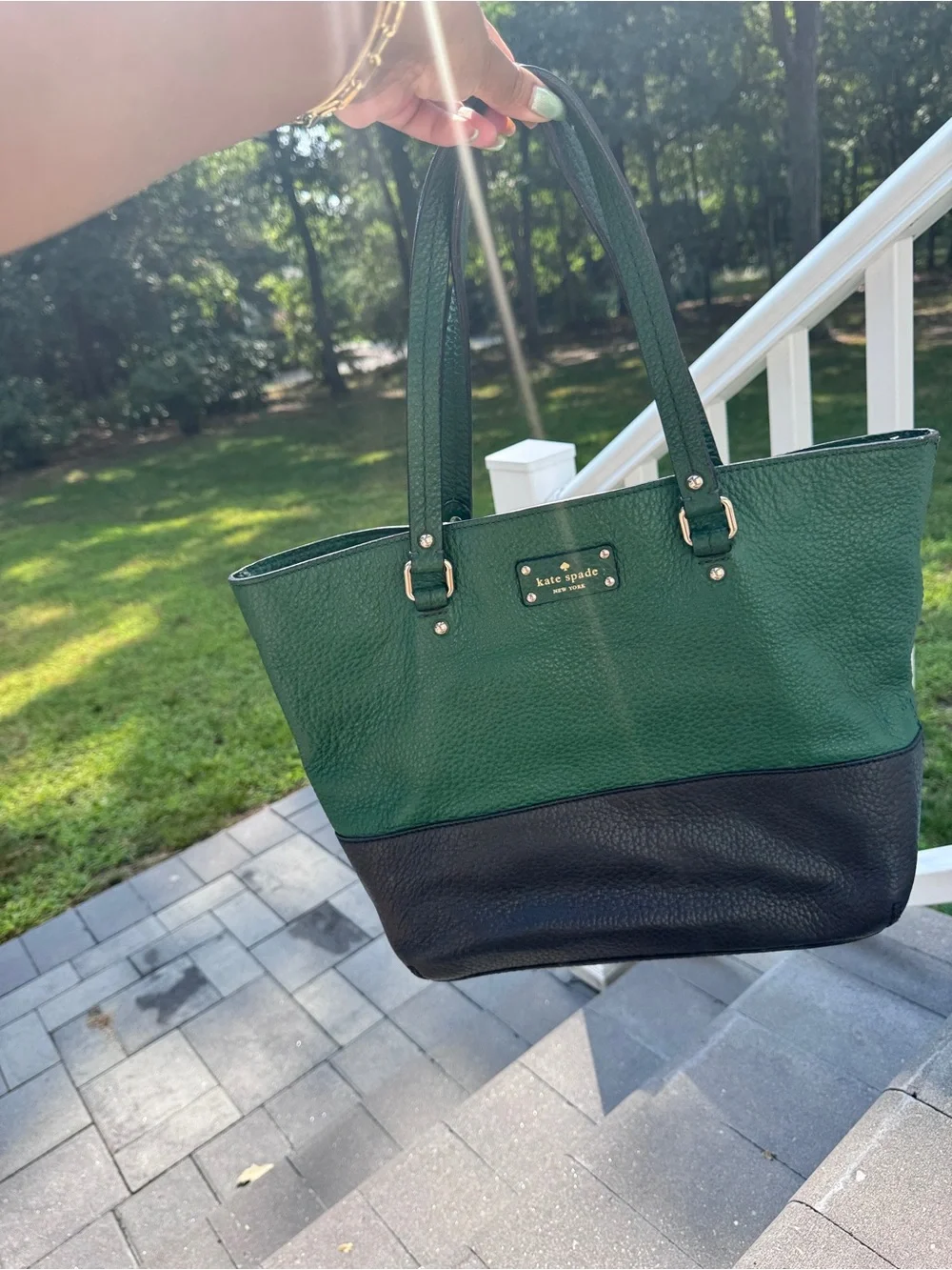 kate spade Two-Tone Green and Black Leather Shoulder Bag